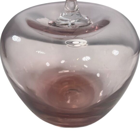 Blenko Pink Handblown Glass Apple Paperweight Gradient Art Applied Stem Fruit - Picture 3 of 8